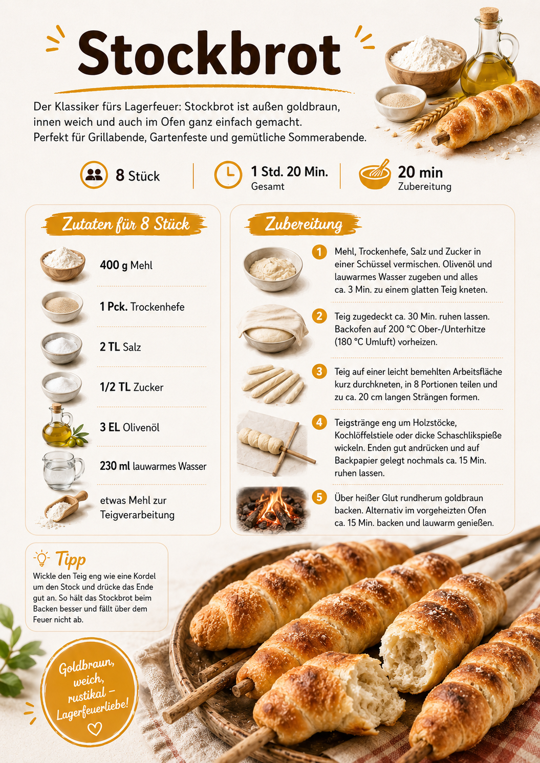 Einfaches Stockbrot